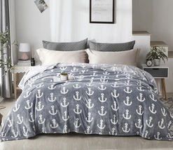 Grey Anchor - King Flannel Fleece Blanket Soft Lightweight Bed Sofa Blanket - $65.98