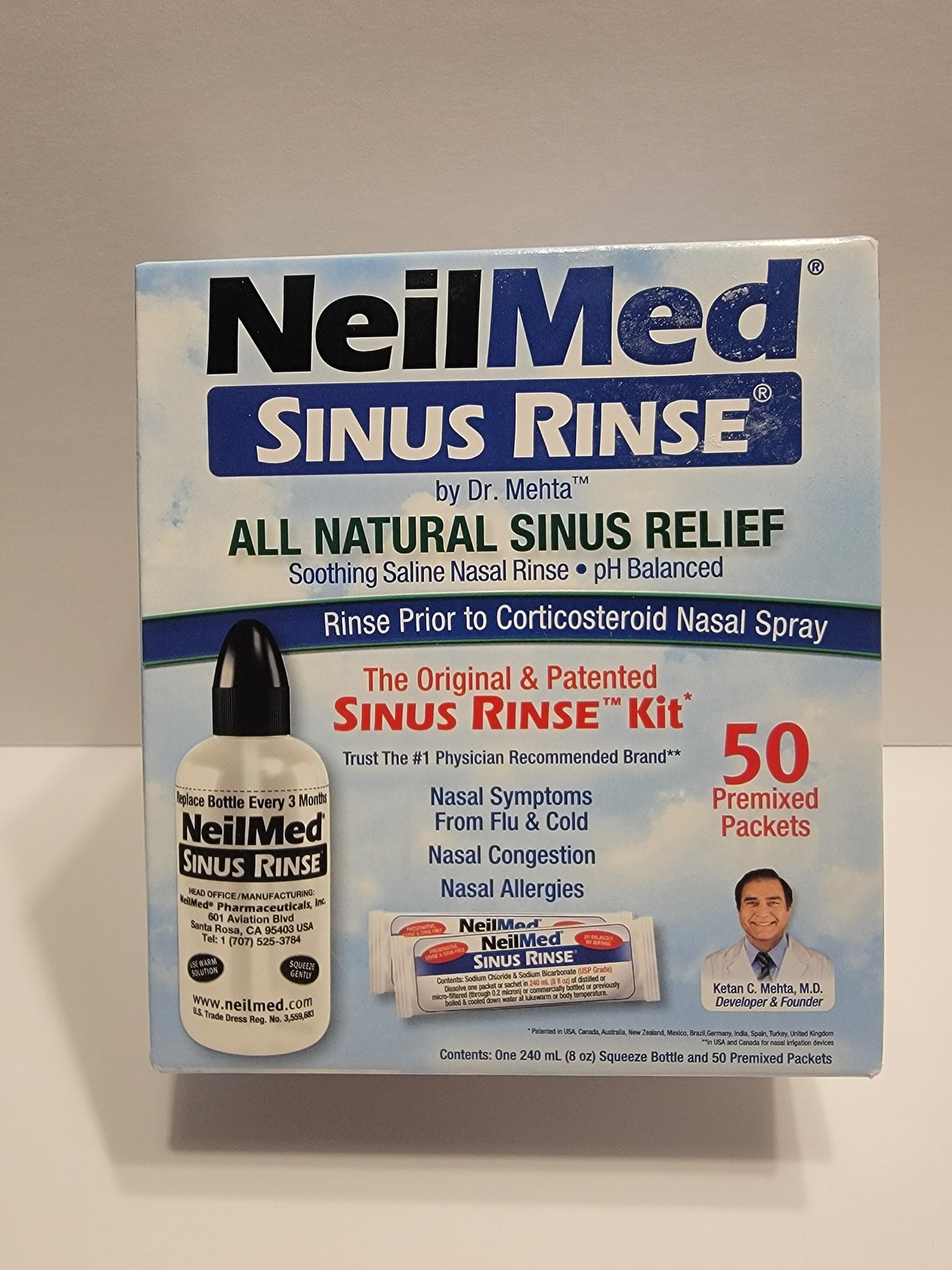 New Neilmed Sinus Nasal Rinse Kit 8 Oz Squeeze Bottle & 50 Premixed