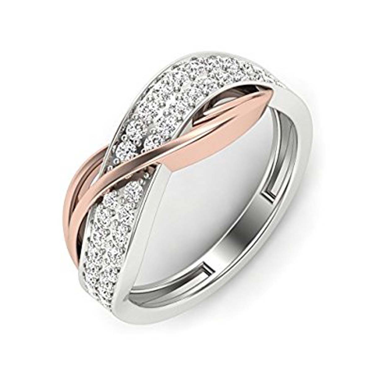 14K Two-Tone Gold Fn RD Cut White CZ Diamond Wedding Engagement Infinity Ring