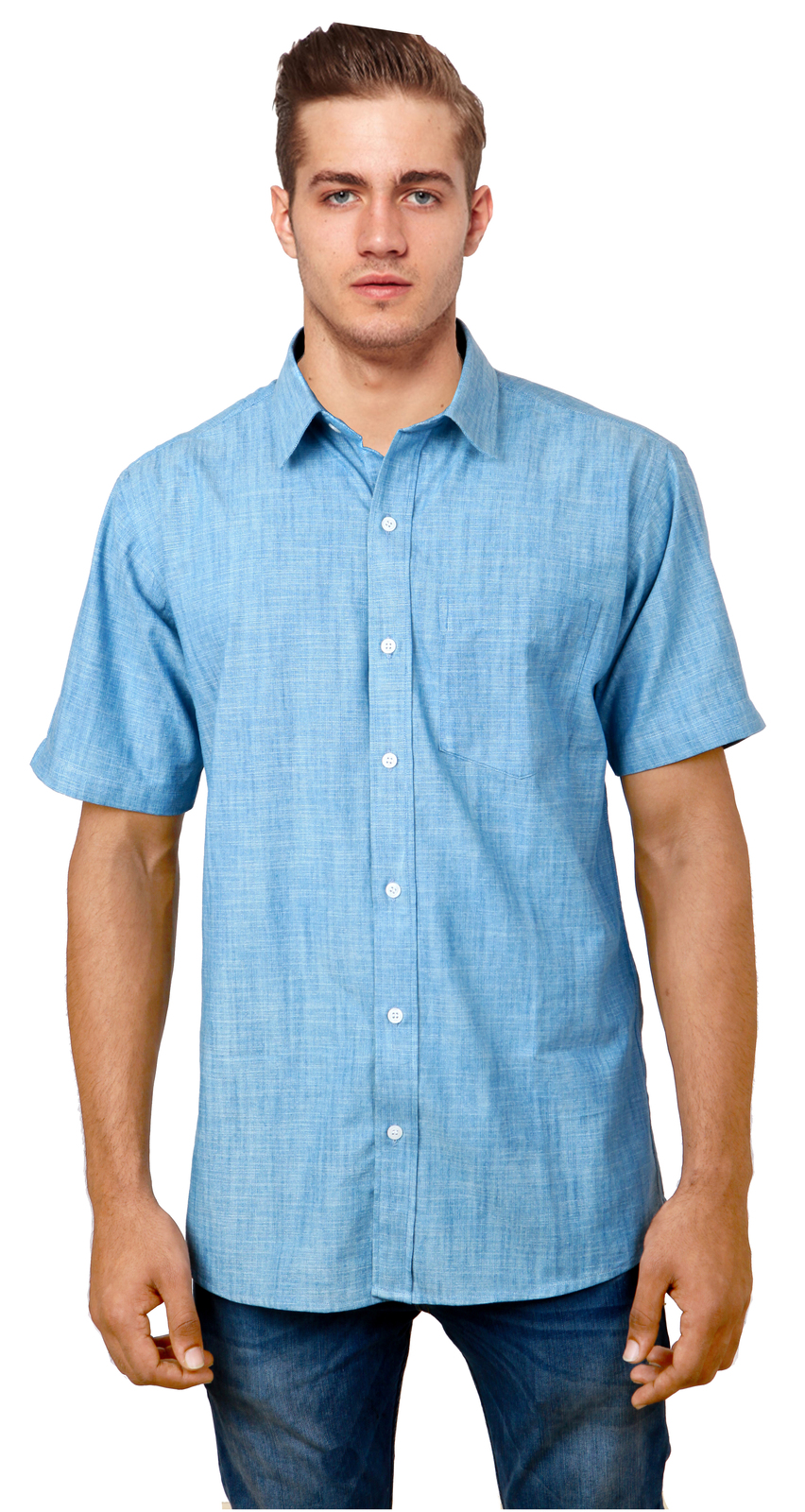 COBRIO Light Blue Denim Short Sleeve Shirt - Casual Shirts