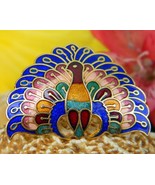 Peacock Bird Enamel Cloisonne Scarf Clip Ring Slide Colorful Figural - $14.95