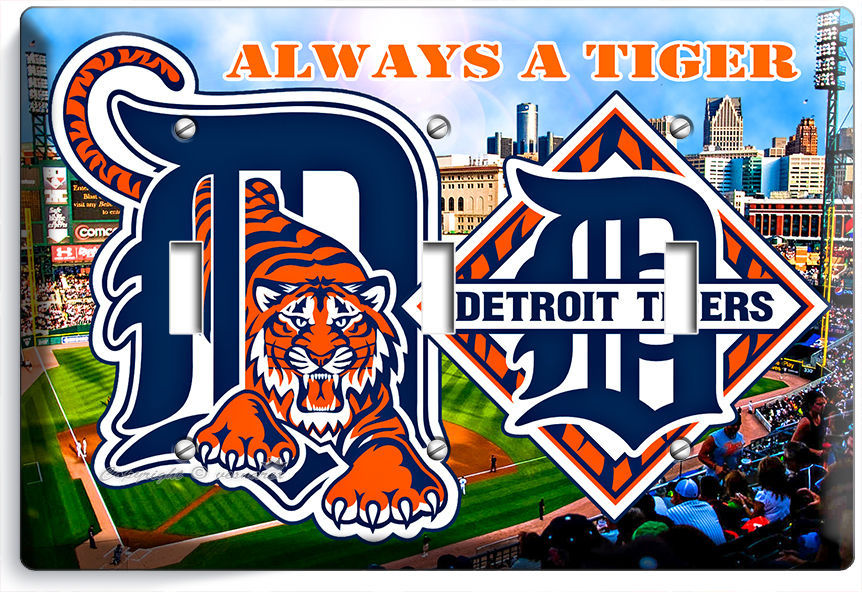 DETROIT TIGERS COMERICA STADIUM TRIPLE LIGHT SWITCH WALL PLATE COVER BOYS ROOM