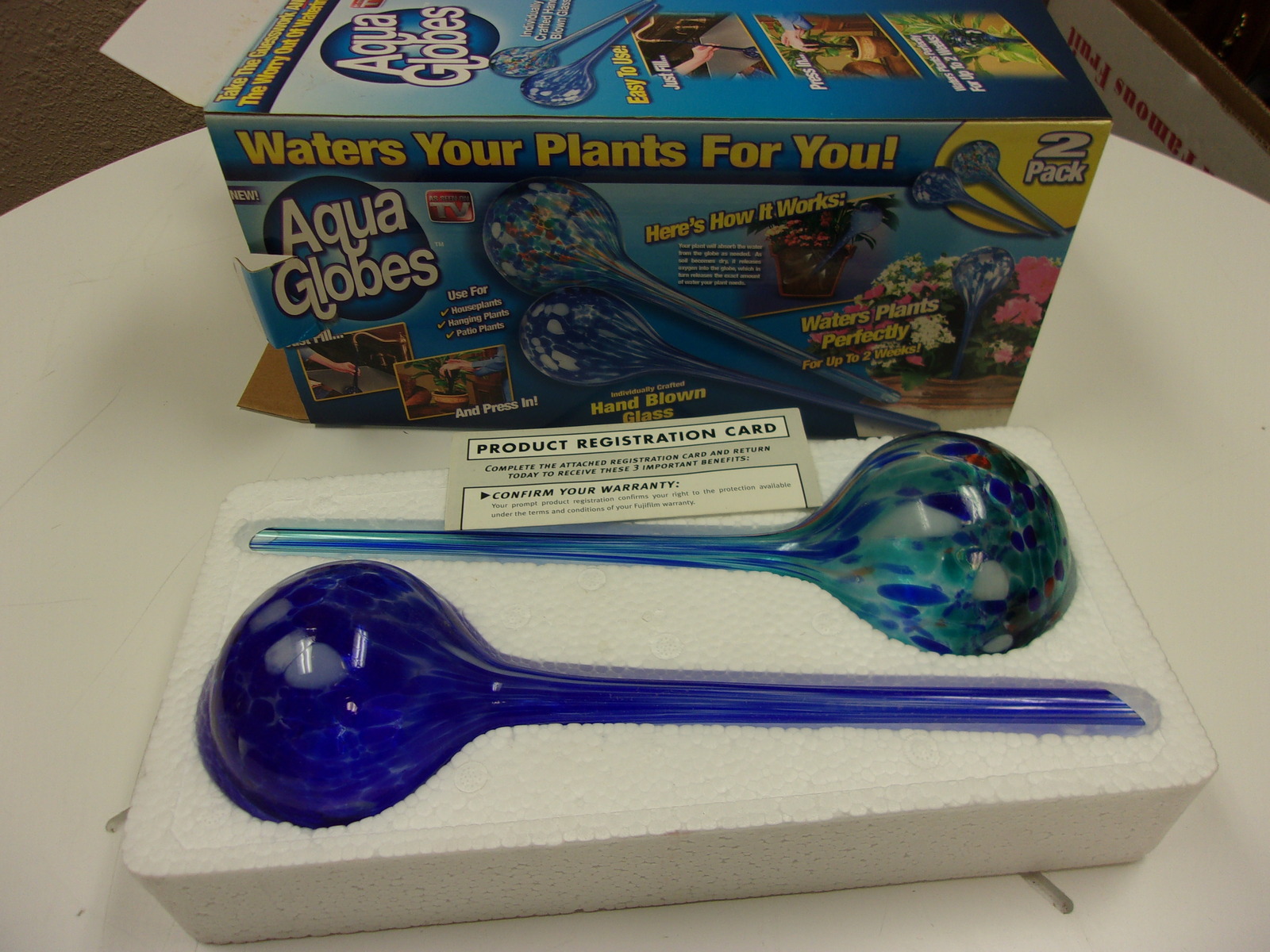 Aqua Globes 2 Pk Glass Plant Self Watering Bulbs Hand Blown Stained