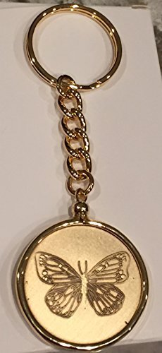 Butterfly Serenity Prayer Medallion Keychain Chip Holder Gold Plated