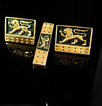 Medieval Lion Cuff links Vintage gold rennaissance Tie clip English Cuff... - $125.00