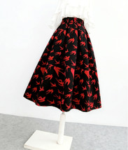 Women Vintage Inspired Red Black Midi Party Skirt Wool-blend Pleated Party Skirt image 3