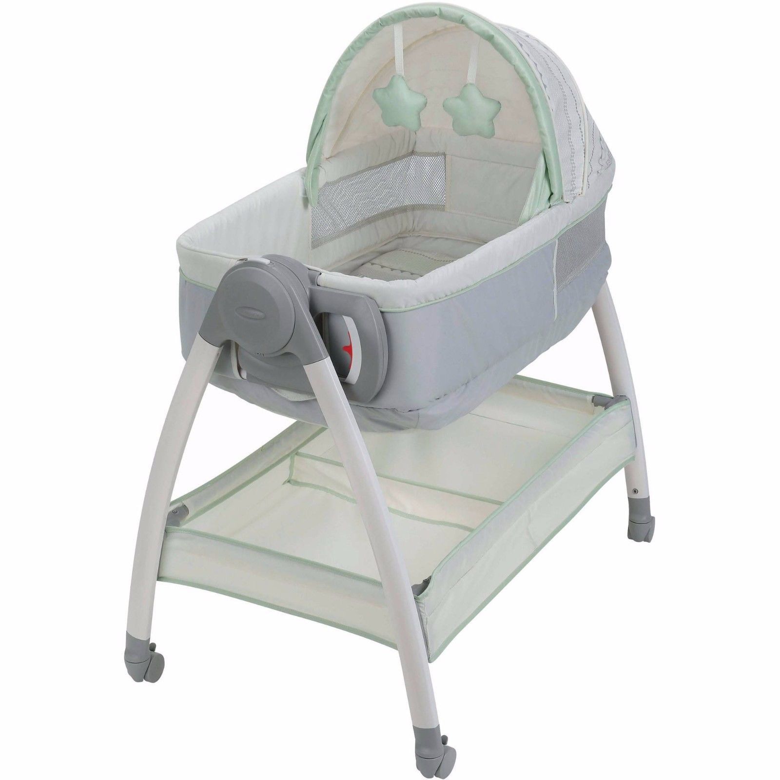 pink baby bassinet with canopy & wheels