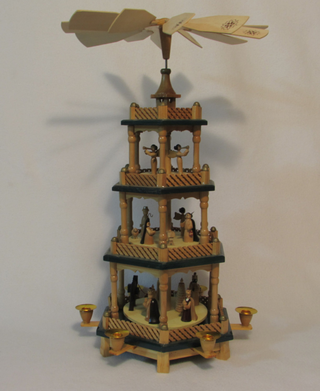 Traditional Four Tier Wooden German Style Nativity Christmas Carousel
