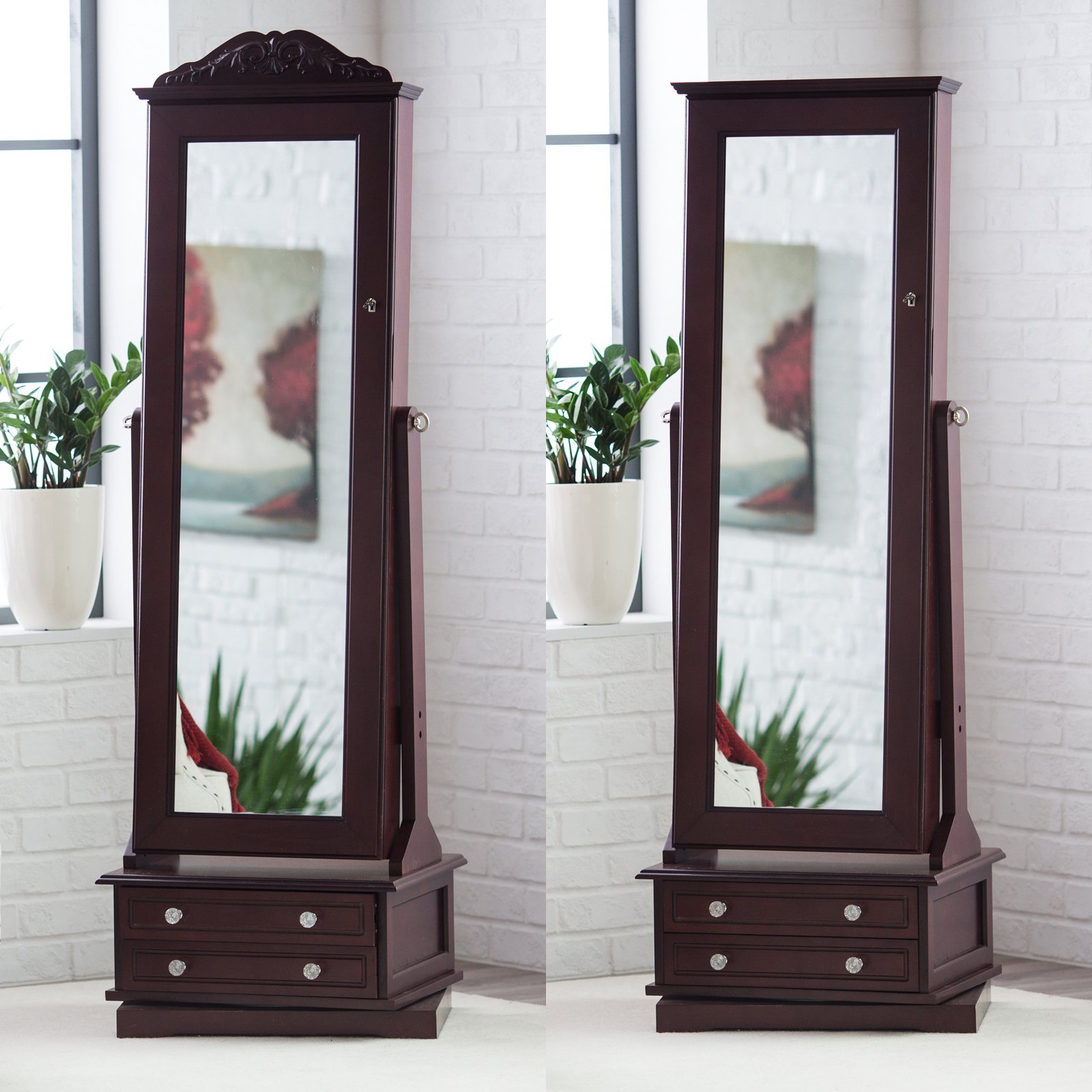 Cheval Mirror Jewelry Armoire Swivel Floor Standing Drawers Tilt Dressing Room  Other