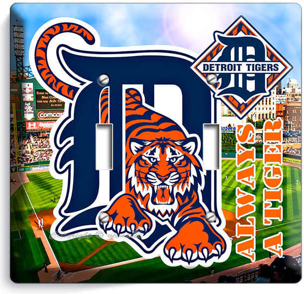 DETROIT TIGERS COMERICA STADIUM DOUBLE LIGHT SWITCH WALL PLATE COVER BOYS ROOM