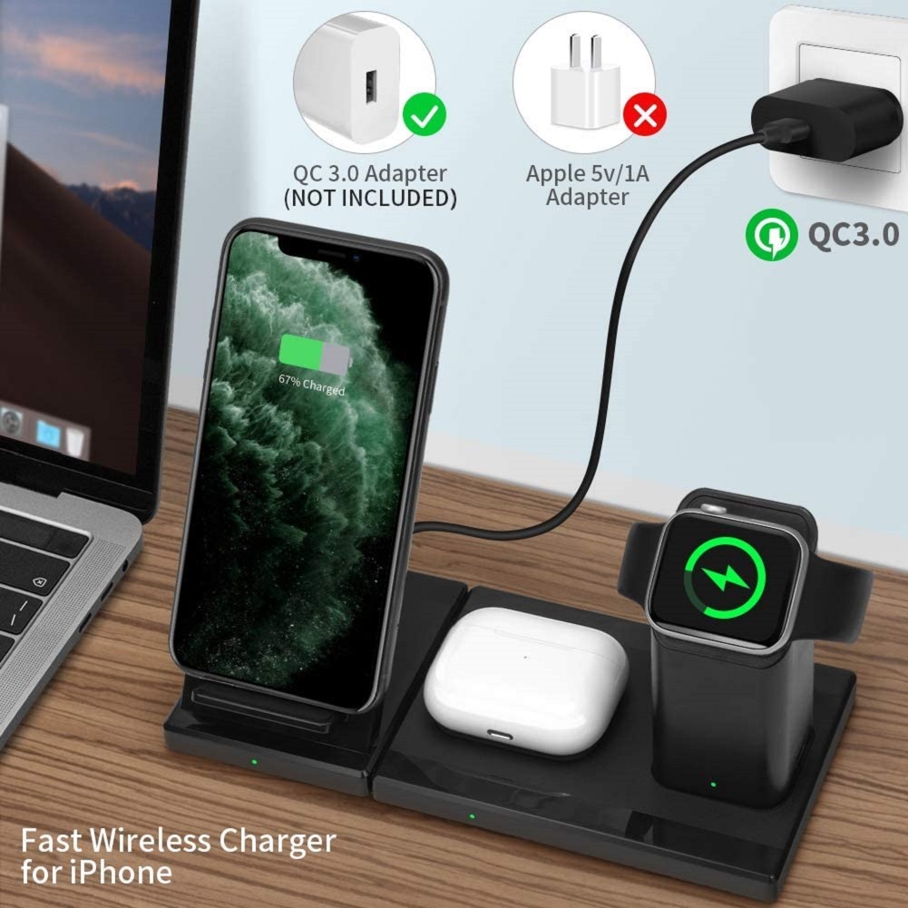 Wireless Charger, Fast Qi 10W Wireless Charging Station,3 in 1 Detachable