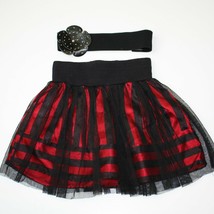Disney D-Signed Girls Red Stripe Party Skirt and Black Flower Belt size XS 4 5  - $12.99