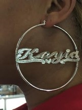Personalized silver plated Name hoop Earrings  4 inch - $59.99
