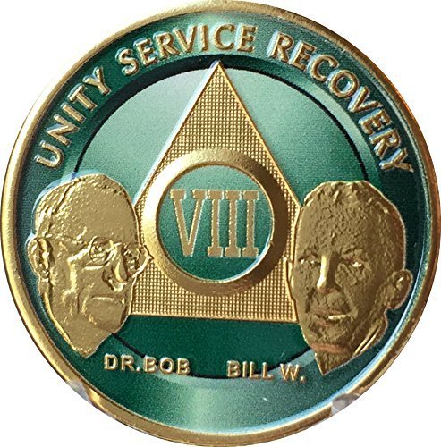 8 Year AA Founders Medallion Green Gold Plated Sobriety Chip VIII