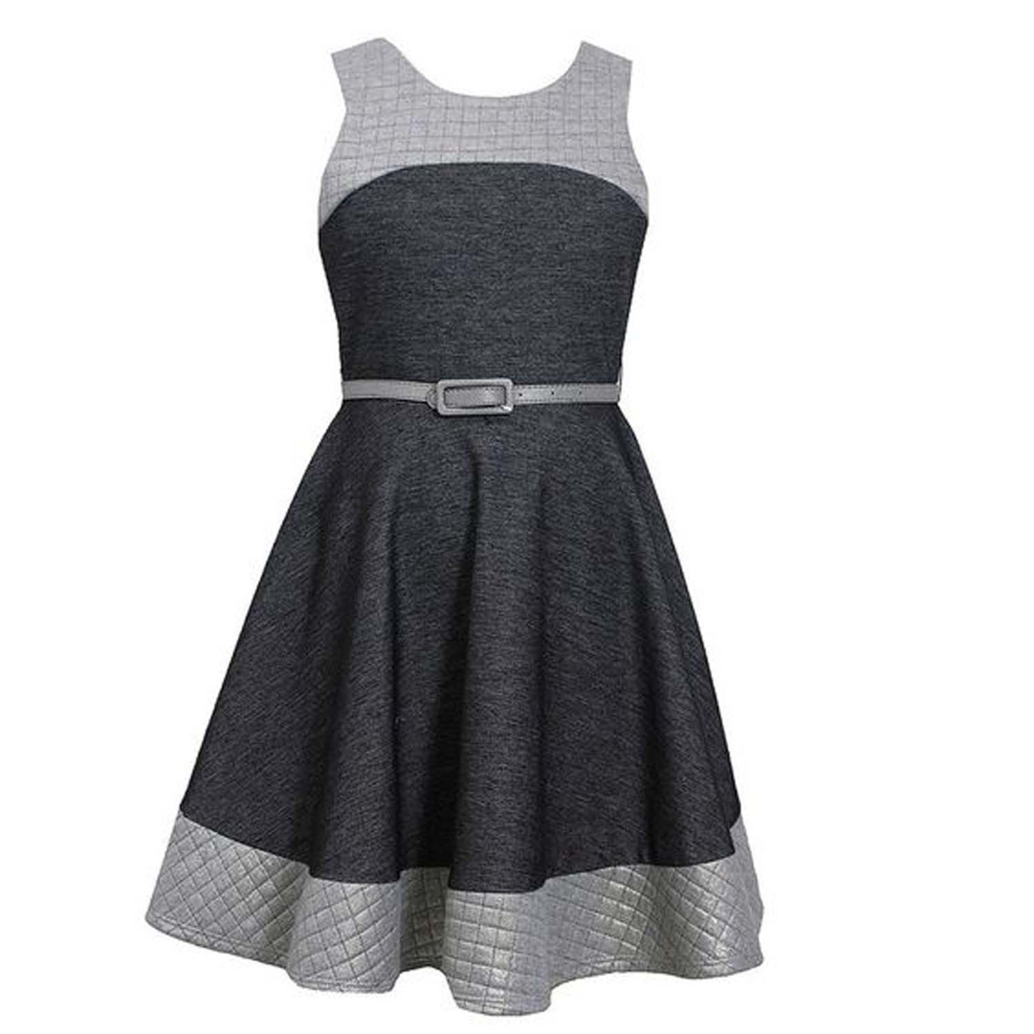 Bonnie Jean Tween Big Girls 7-16 Grey Quilted Chambray Fit Flare Belted ...