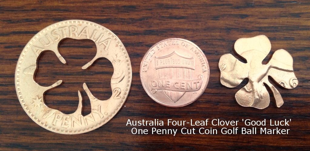 Irish 2 Pence 4 Leaf Clover Cut Coin- Charm Or Keychain Luck Ball Marker