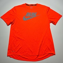 Men&#39;s Nike Running T Shirt Adult Medium Swoosh Spellout Gym Workout Oran... - $16.66