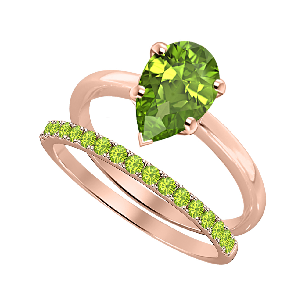 Pear Cut Peridot 14k Rose Gold Over 925 Silver Engagement Bridal Ring