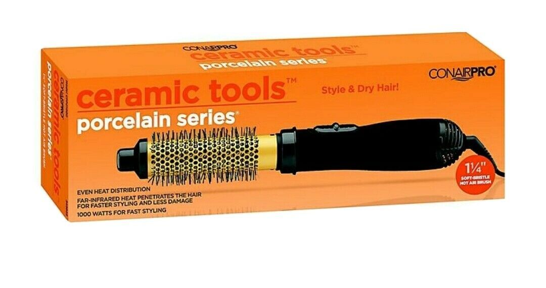 Conair Pro Ceramic Tools Porcelain Series SoftBristle Hot Air Brush, 1 1/4 Inch Straightening