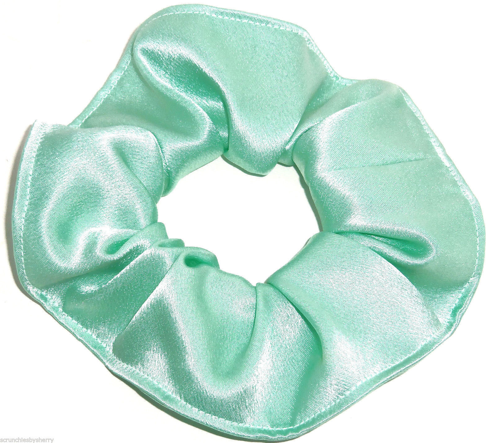 Mint Green Satin Hair Scrunchie Scrunchies by Sherry Ponytail Holder ...