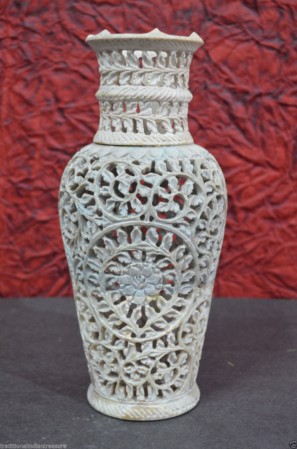 10" Marble Flower Vase Jar Engarving Art Hand Carved Handmade Arts Home