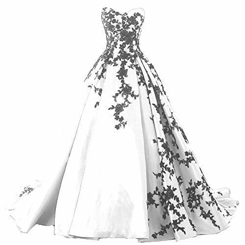 Beaded Gothic Black Lace Long Ball Gown Satin Prom Evening Dresses White US 2