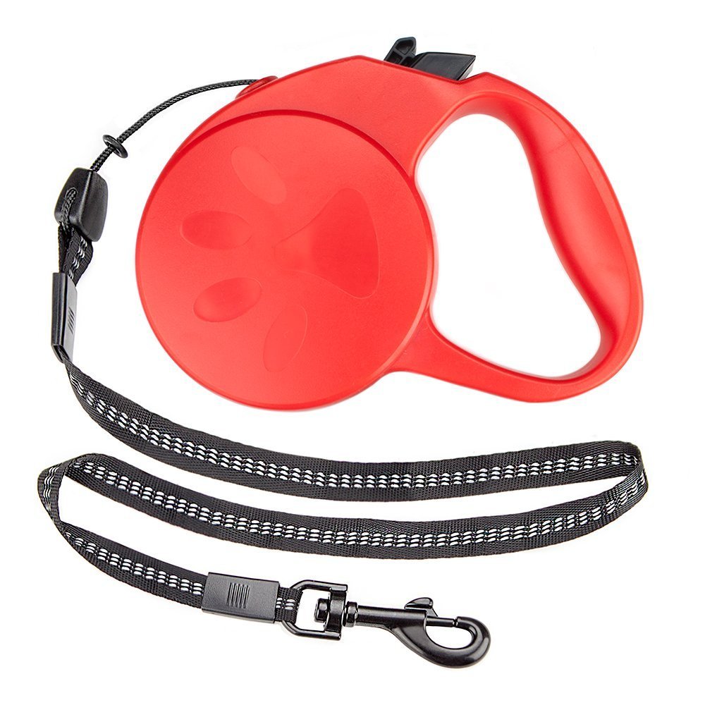 Dog Leash Hook, Red Small Retractable Sturdy Dog Leash 10ft, With Safety Ribbon Leashes & Head