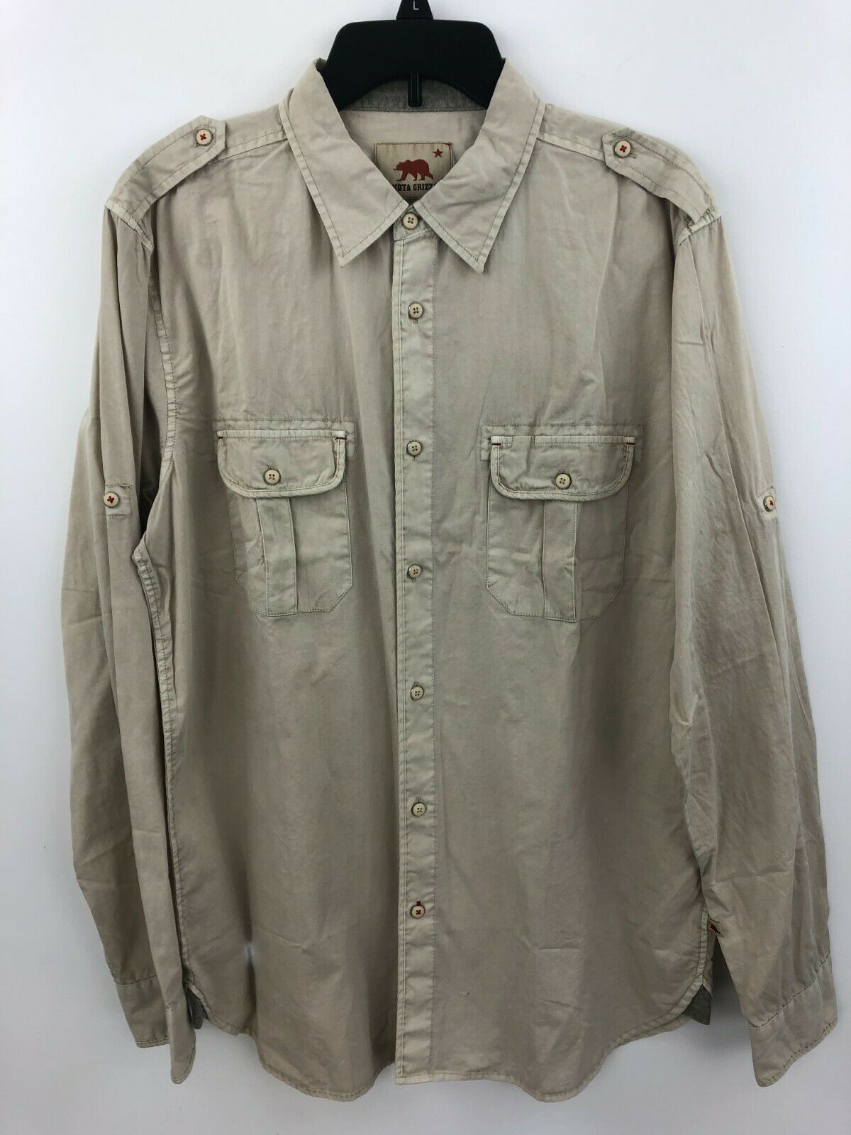 Dakota Grizzly Shirt Mens Large Beige Fishing Button Front Up NWT B43 ...