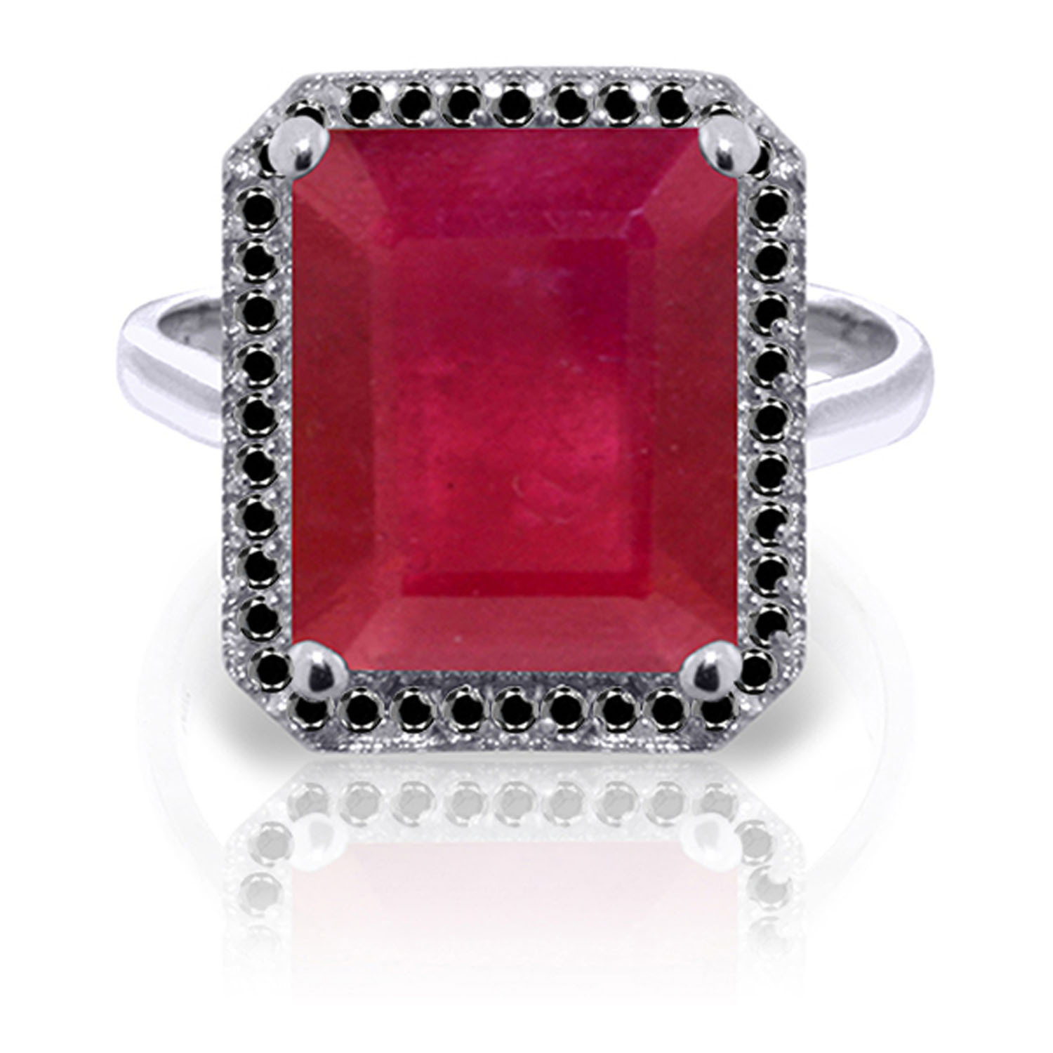 Platinum Plated 925 Sterling Silver Ring w/ Natural Black Diamonds & Ruby - $287.61