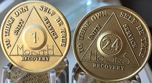 1 Month And 24 Hours AA Medallion Set Serenity Prayer Sobriety Chips Bronze