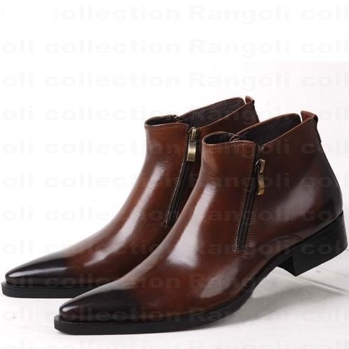 Handmade mens ankle boots Men Brown side zipper boot Men pointed toe