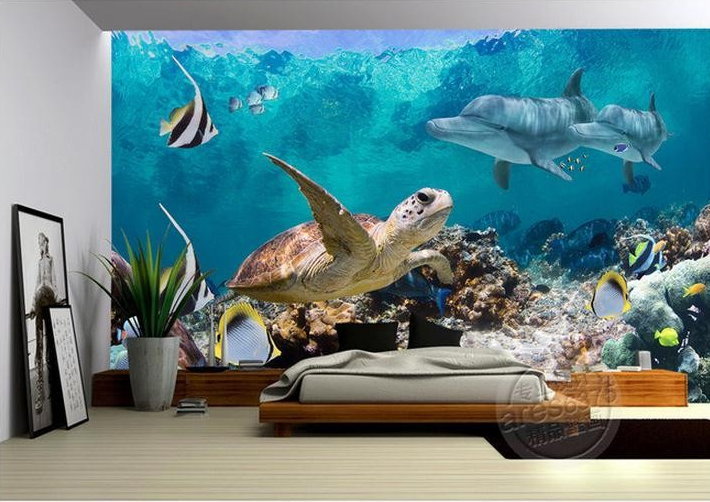Underwater Scene Fish Sea Turtle Dolphins 3D Wallpaper ...