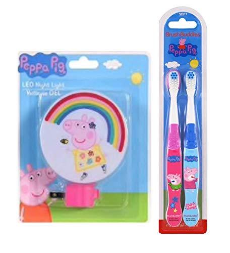 Peppa Pig Night Light LED Plug-in Light for Kids & Toothbrush Bedtime Bundle