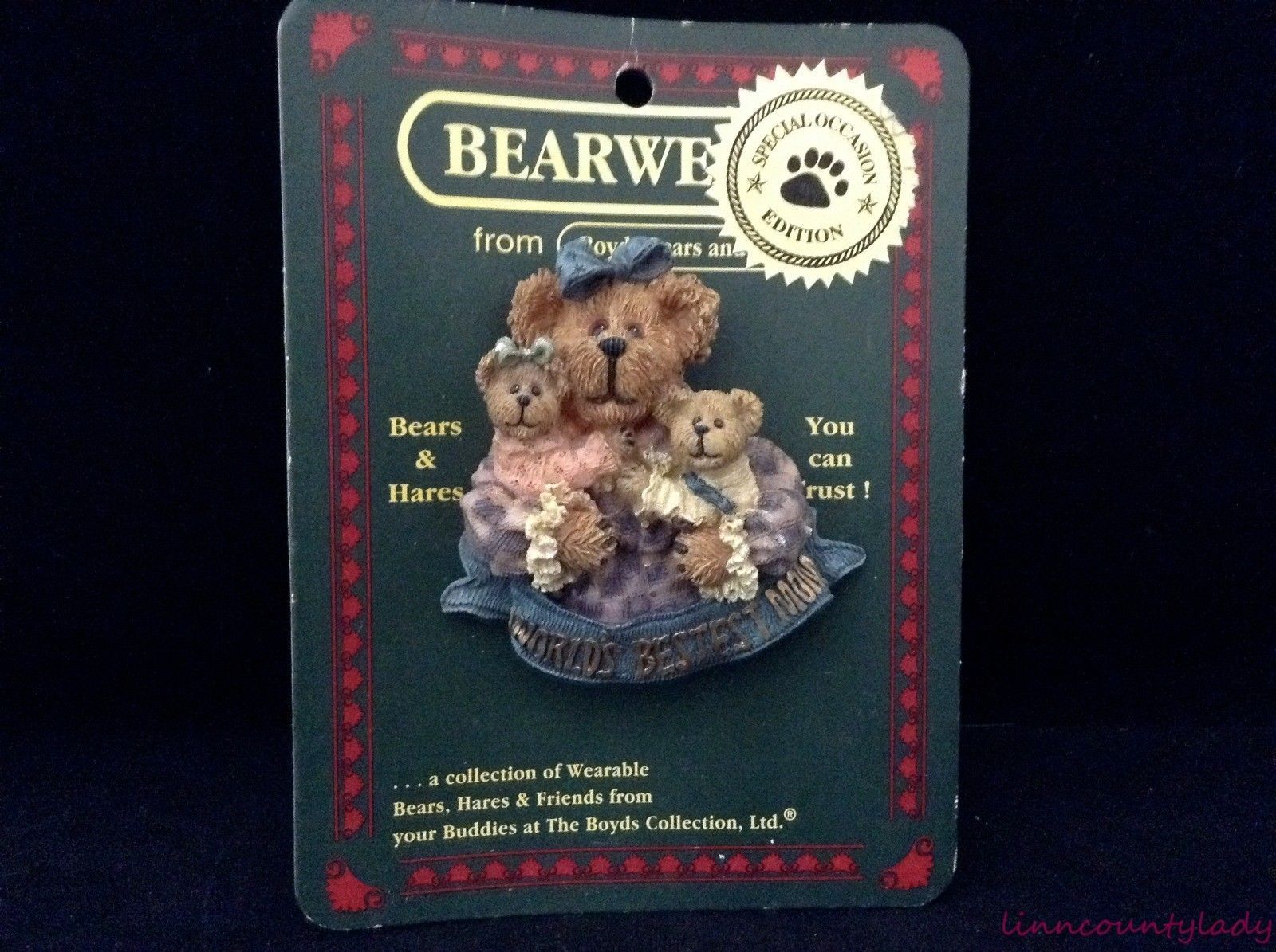 Boyds Bears Bearwear Pin Brooch Worlds Bestest Mom 82528 EUC dated 2000 FR SHP - $9.84