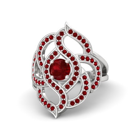 1.40 Ct Round Cut Ruby .925 Silver 14k White Gold Plated Brilliant Rose Ring