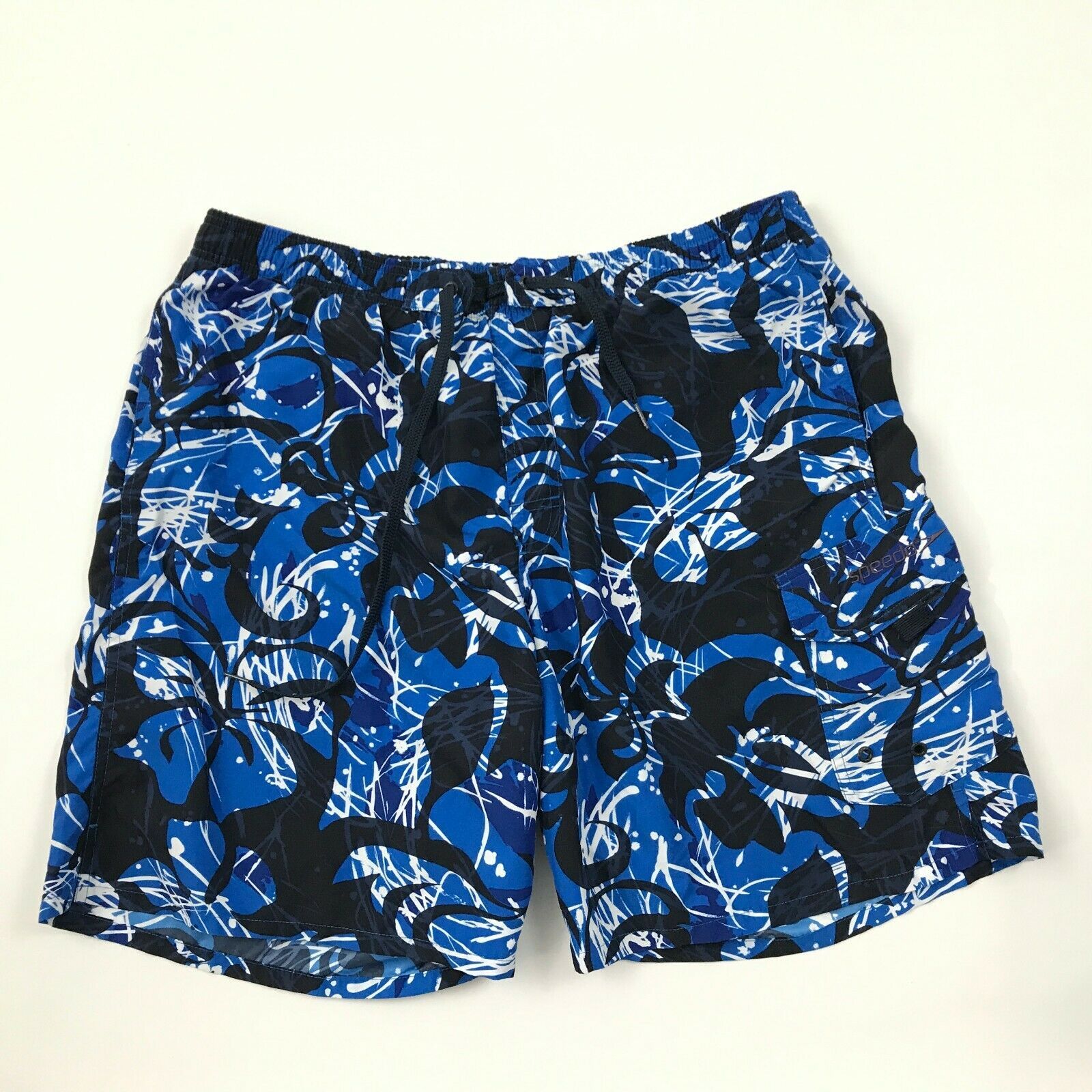 SPEEDO Swim Trunks Mens L Hawaiian Floral Mesh Lined Teathered ...