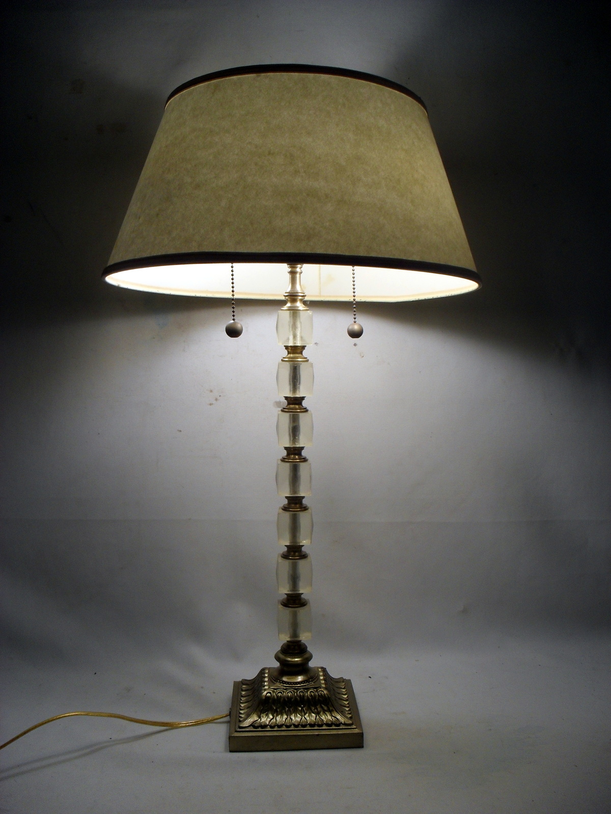 Accent Lamp Art Deco Style Vintage Acylic & Brass Table Lamps