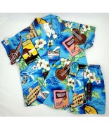 Palmwave Hawaii Boys M Blue Hawaiian Shirt Shorts Set Cruise Ship Ukulel... - $14.80