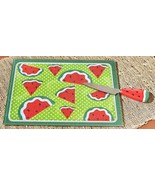 Set of Glass Cutting Board (app. 11&quot;x 8.5&quot;) &amp; Matching Knife, WATERMELON... - $14.84