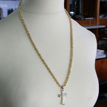 18K YELLOW GOLD BIG 5 MM ROPE CHAIN, 24 INCHES & STYLIZED SQUARE TWO TONE CROSS image 4