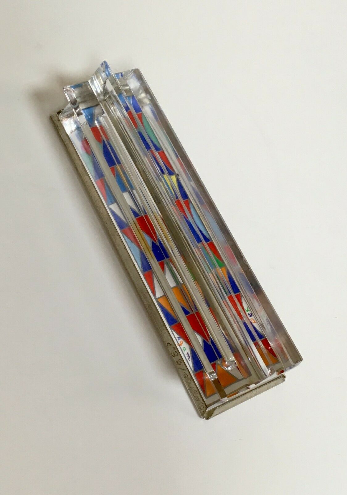 YAACOV AGAM GLASS MEZUZAH SCULPTURE ETCHED SIGNATURE IN GLASS COA Art