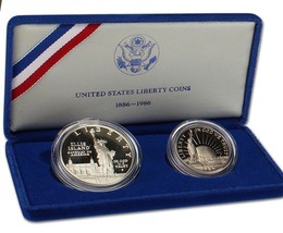 1986 US Commemorative 2 Coin Statue Of Liberty Proof Set US Mint 90% Silver - $39.95
