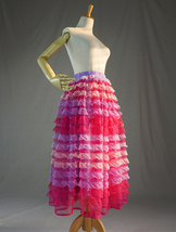 Pink Red Tiered Tulle Skirt Outfit Layered Tulle Midi Skirt Custom Plus Size image 9
