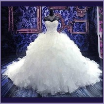 Regency Cathedral Train Ruffled Organza Beaded Lace Up Back Mermaid Wedding Gown image 1