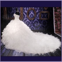 Regency Cathedral Train Ruffled Organza Beaded Lace Up Back Mermaid Wedding Gown image 2