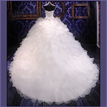 Regency Cathedral Train Ruffled Organza Beaded Lace Up Back Mermaid Wedding Gown image 3