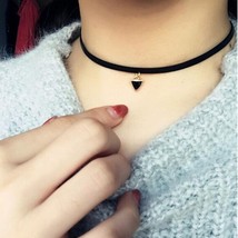 Inspired Gothic Triangle Choker Necklace Leather For Women Black Velvet Suede St - $4.72