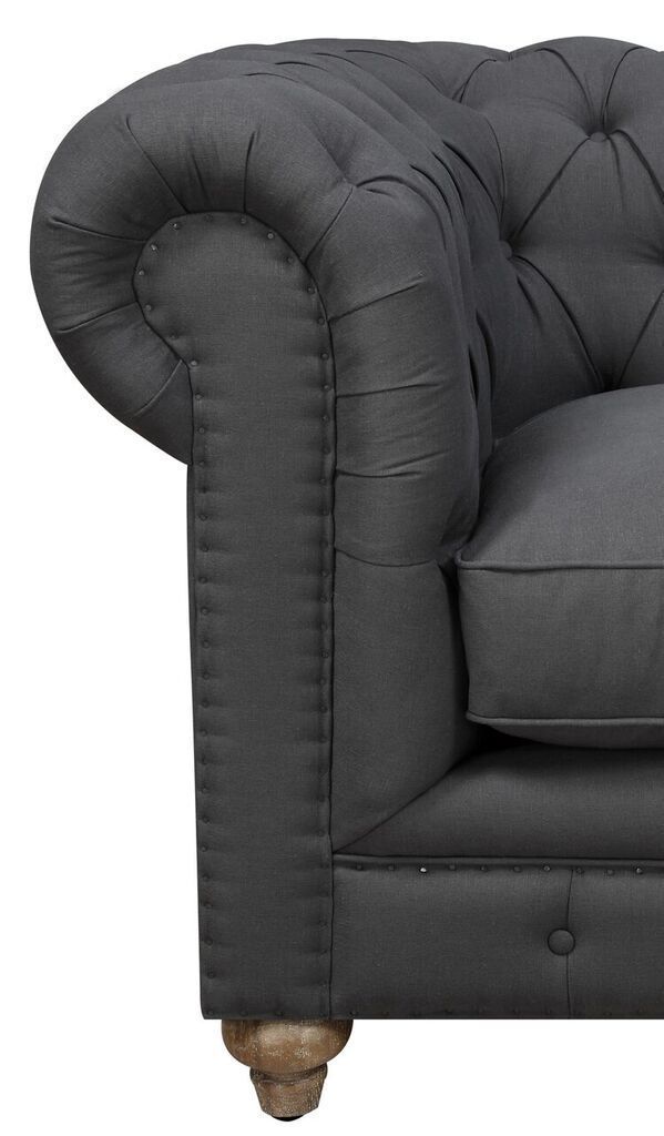 Chesterfield Sectional Sofa Tufted Chaise Tuxedo Gray Linen Couch Nail