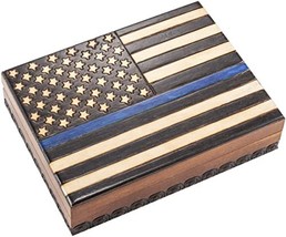 US American Flag with Blue Stripe Decorative Wooden Box Handmade Wood Keepsake f - $35.63