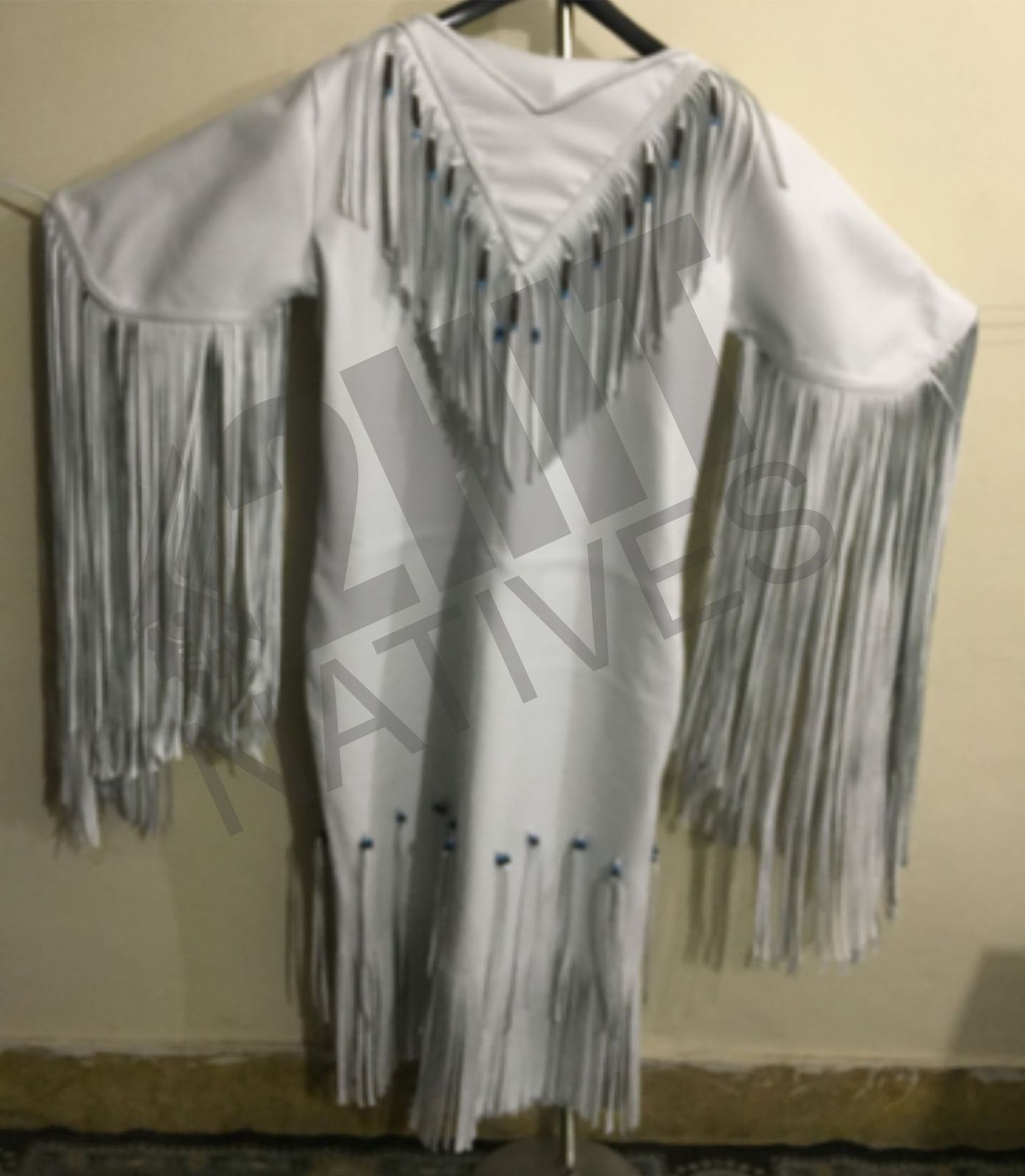 NEW WOMENS NATIVE AMERICAN WHITE BUCKSKIN LEATHER FRINGES